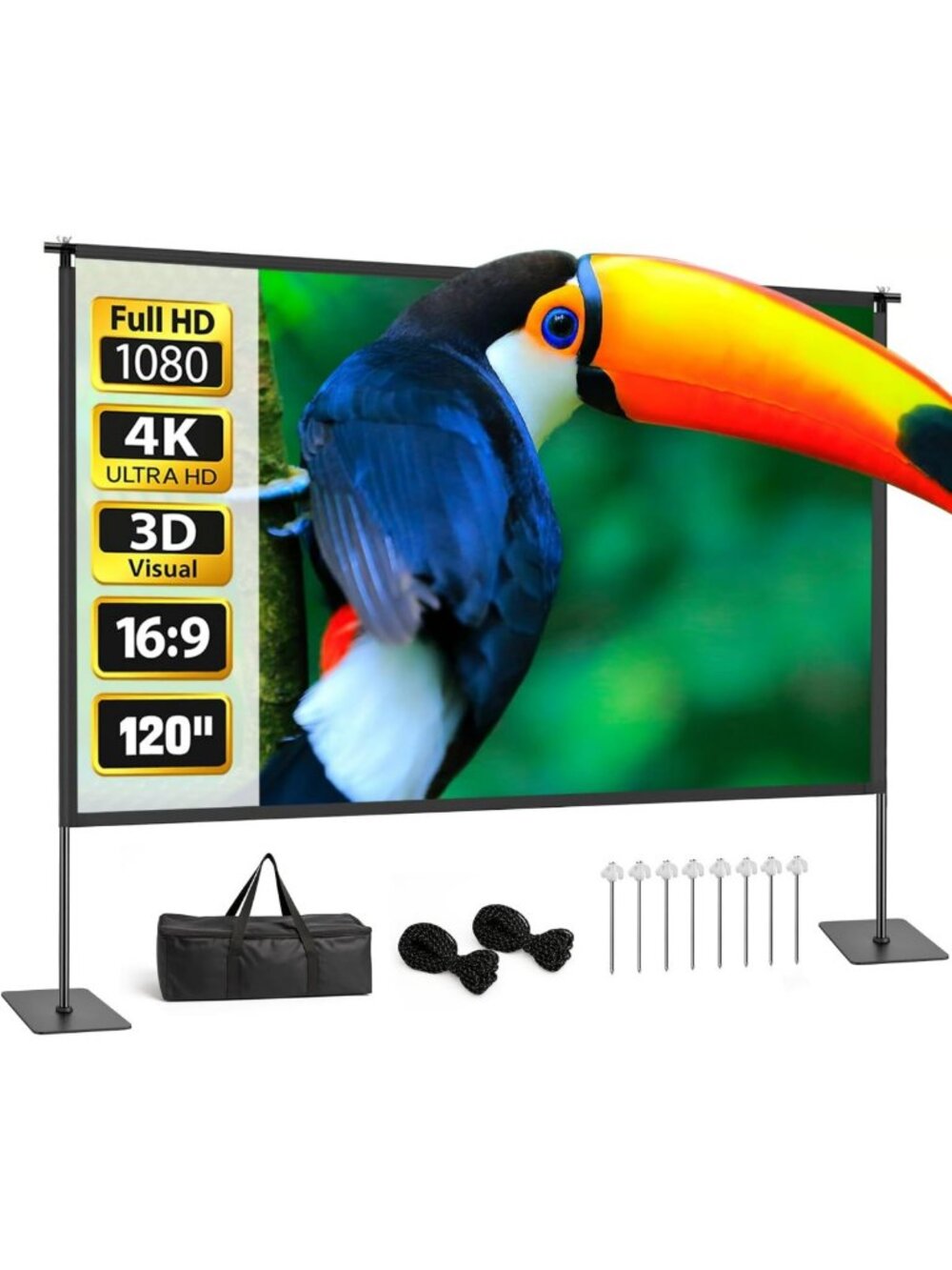 Portable 120" Projector Screen with Stand - Wrinkle-Free 4K HD for